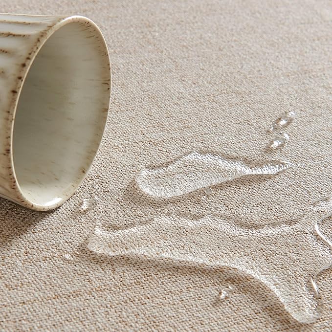 Linen Tablecloth for Rectangle Table, Natural 60x84 Inch (Fit 5ft, Narrow Fit 6ft Rectangle Table) Farmhouse Neutral Tablecloth, Water Resistant Dining Tablecloths