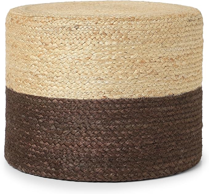 REDEARTH · Cylindrical Pouf Foot Stool Ottoman - Jute Braided Pouffe Poof Accent Sitting Footrest for Living Room, Bedroom, Nursery, Patio, Lounge & Other Rooms (Natural Acorn, 18"X18"X14")