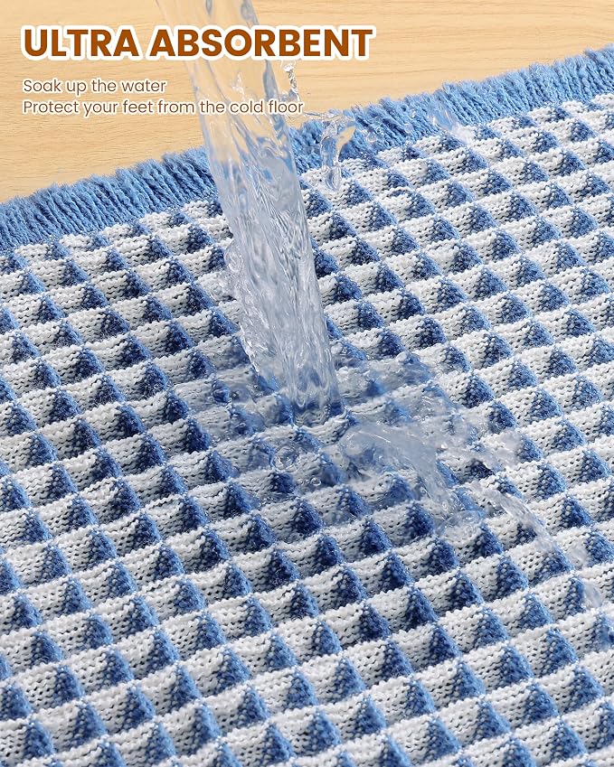 Smiry Waffle Bath Mat 36x24, Extra Soft Absorbent Bathroom Rugs, Non Slip Machine Washable Quick Dry Bath Rugs for Bathroom Floor, Tub, Shower, Home Decor Accessories, Blue & Cream