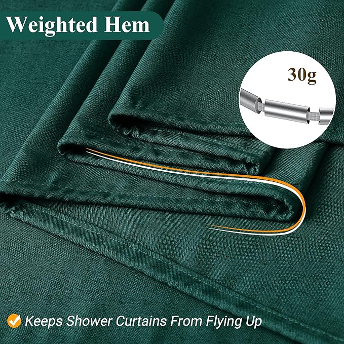 Naturoom Dark Green Linen Shower Curtain, Country Boho Farmhouse Bath Decor Shower Curtains Neutral Cloth Weighted Textured Fabric Bath Curtain Liner with Hooks, 72x80