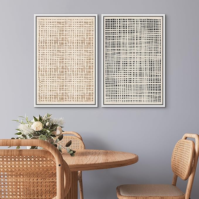 SIGNWIN Framed Canvas Print Wall Art Set Neutral Grid Illustrations Modern Art Rustic Colorful Ultra for Living Room, Bedroom, Office - 24"x36"x2 White