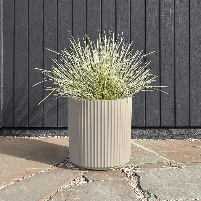 Veradek Demi Series Round Planter for Porch, Patio, Backyard | Durable Plastic-Concrete Material | Modern Décor for Tall Plants, Flowers