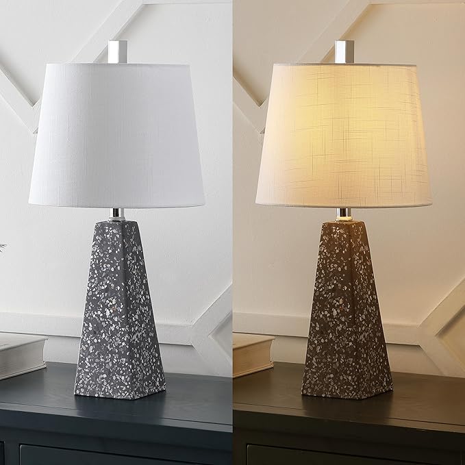 JONATHAN Y 20.5" Dark Gray Terrazzo Modern Resin Table Lamp for Bedroom Living Room, Contemporary Faceted Bedside Lamp with White Linen Shade, LED Bulb Included (JYL1037C-SET2)