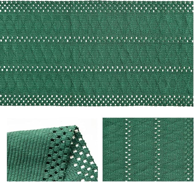 Artoid Mode Dark Green Farmhouse Woven Rustic Hollow Table Runner, Seasonal Holiday Hollow Kitchen Dining Table Decoration for Home Party Decor 12x120 Inch