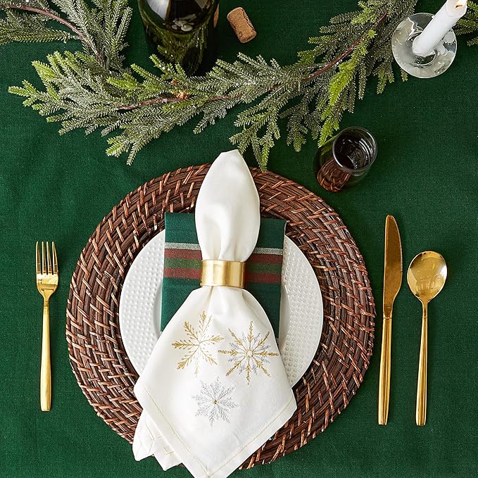 DII Pre de Provence French Stripe Dining Table Collection Farmhouse Style Tablecloth, 52x52 Inches, Balsam Green