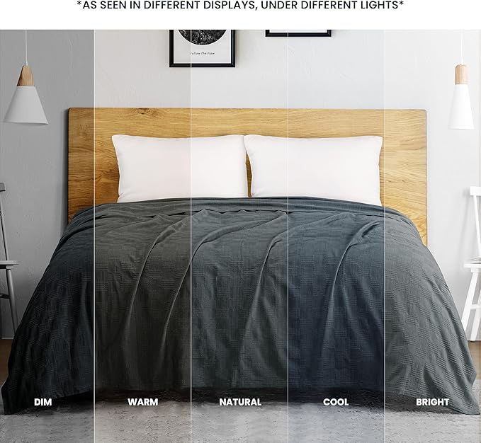 Utopia Bedding 100% Cotton Thermal Blanket Smoke Gray King Size Soft, Lightweight, Breathable, Cozy Spring and Summer Blankets for Bed, Home Room Decor Gifts for Women and Men (90x108 Inches)