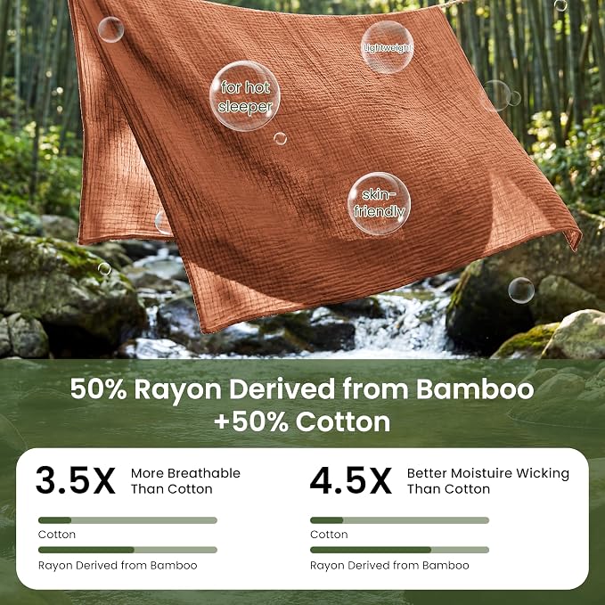Love's cabin Cooling Muslin Blanket Queen Size, 50% Rayon Derived from Bamboo, 50% Cotton, 4-Layer Lightweight Breathable Summer Gauze Blanket for Bed, Hot Sleepers and Kids, 90"x90", Terracotta
