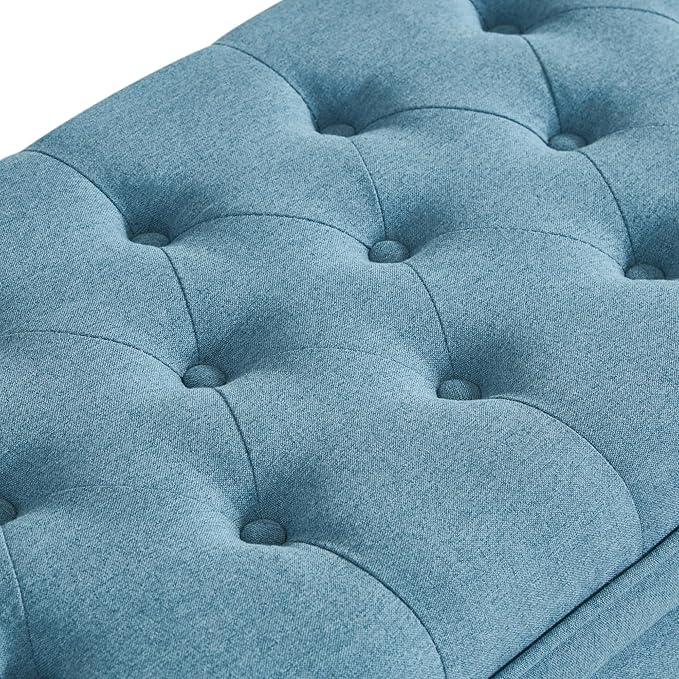 Upholstered Modern Upholstered Storage Ottoman Bench with Arms, 45" End of Bed Bench for Entryway, Bedroom, Living Room,Light Blue