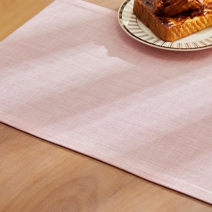ZeeMart Rustic Cotton Linen Table Runner, 13x36 Inches Pink, Farmhouse Style Pink Table Runners 36 Inches Long, Washable Kitchen Dining Table Decoration for Home Party Decor