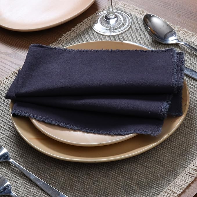 Palisa Premium Cotton Dinner Napkins Set of 4 | Steel Grey Frayed Edge Rustic Farmhouse Table Linen | Soft Washable Long Lasting Durable Cloth Serviettes for Wedding Dining Decor 18x18 Inch