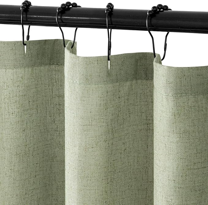 MIULEE Extra Long Linen Shower Curtain 96 Inches with 12 Metal Hooks Boho Farmhouse Heavy Buttonhole Fabric Shower Curtain Set Waterproof Thick Cloth Neutral Curtains for Bathroom W72*L96, Sage Green
