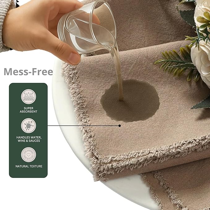 Ramanta Home Cloth Napkins Set of 12 Desert Beige 18x18 Inch - Spring Soft & Durable Frayed Dinner Napkin for Easter Wedding, Birthday | Heavy Weight Fabric Table Linen for Everyday Use Family Dinners