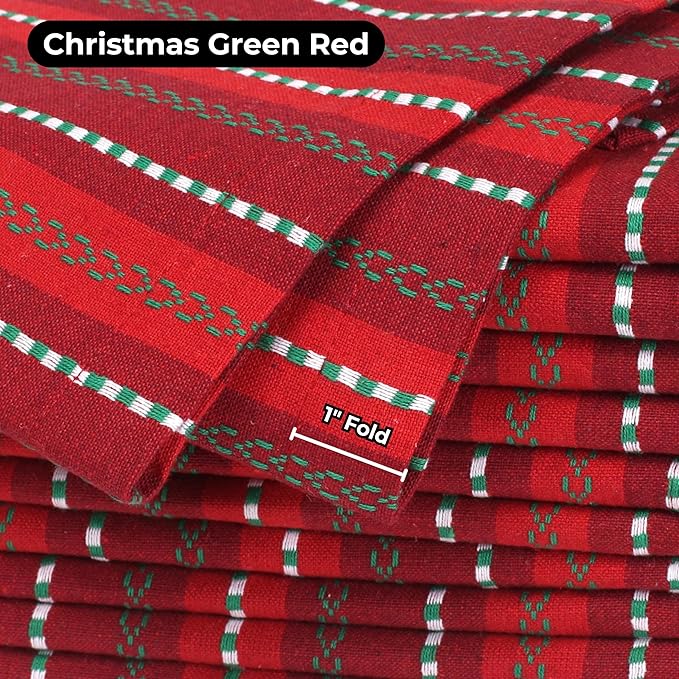 Bedding Craft Cotton Cloth Napkins Set of 12-18x18 Inch Machine Washable Dinner Napkins, Set of 12 Red Green Multi Salsa Stripe Napkins, Wedding Napkins, Cotton Cloth Napkins for Everyday Use