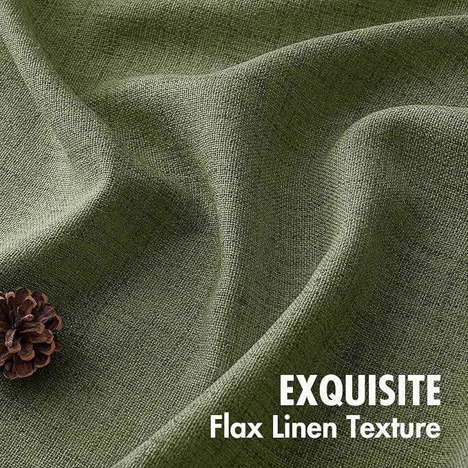 MIULEE Faux Linen Curtains 84 Inch Length 2 Panels Natural Olive Green Semi Sheer Curtain with Back Tab Rod Pocket, Light Filtering Window Privacy Burlap Drapes for Living Room Bedroom 42W x 84L