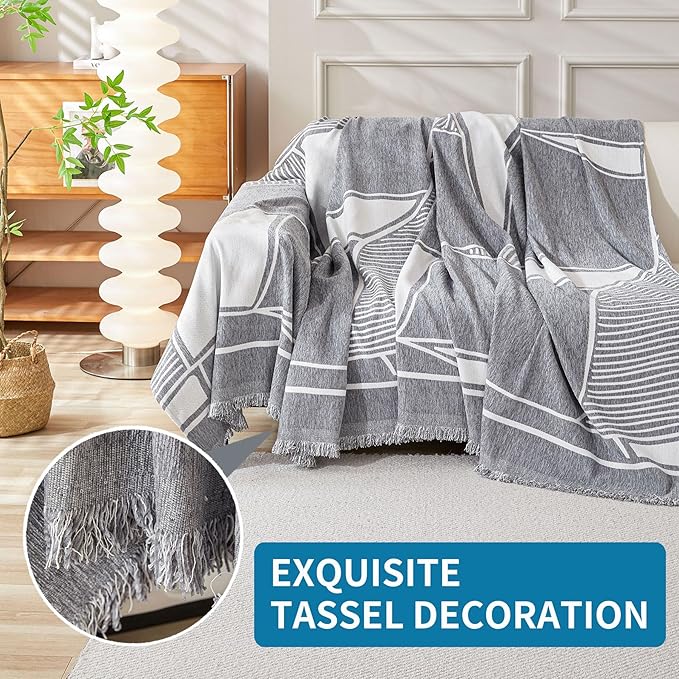 HAOMAIJIA Non Slip Couch Cover Sofa Covers for 2 Cushion Couch Washable sectional Couch Covers for Dogs pet Furniture Protector Couch Cover Blanket for Living Room (Grey-Cream, 71"x102")
