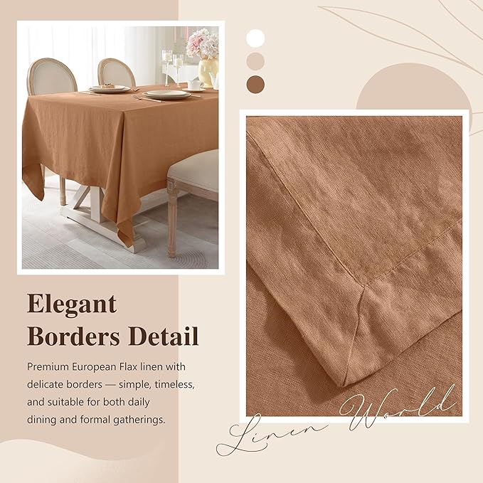 Linen World Linen Tablecloth,100% French Linen Beige Tablecloth 108" x 60" Inch,Washable Rectangular Tablecloth for Dining,Outdoor,Weddings and Restaurants,Decorative Thanksgiving Christmas