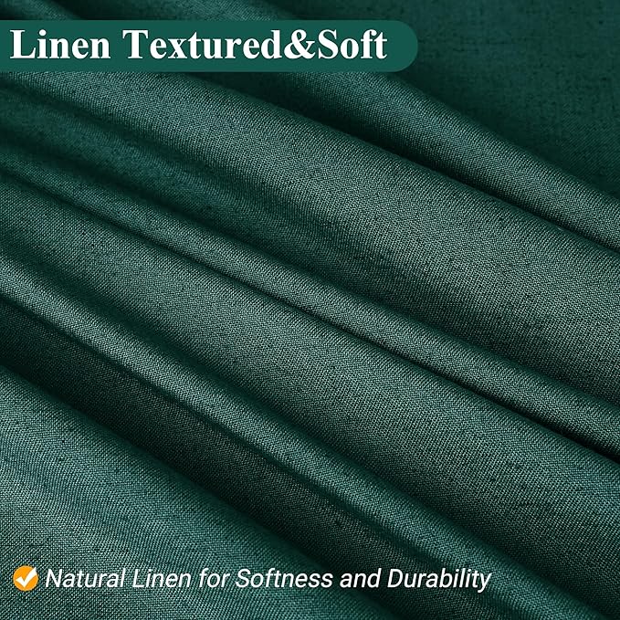 Naturoom Dark Green 48 Inch Shower Curtain - Stall Narrow Half Linen Ultra Thick Fabric Shower Curtain Set with Hooks, Boho Farmhouse Rustic RV Camper Bath Curtains for Bathroom, 48x72