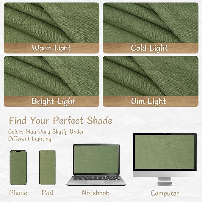 LAMIT 96 Inch Long Sheer Linen Curtains 2 Panels, Sage Green Light Filtering Spring Panels Back Tab and Rod Pocket Floor to Ceiling Drapes for Living Room/Bedroom/Sliding Glass Door, 52 x 96 Inch