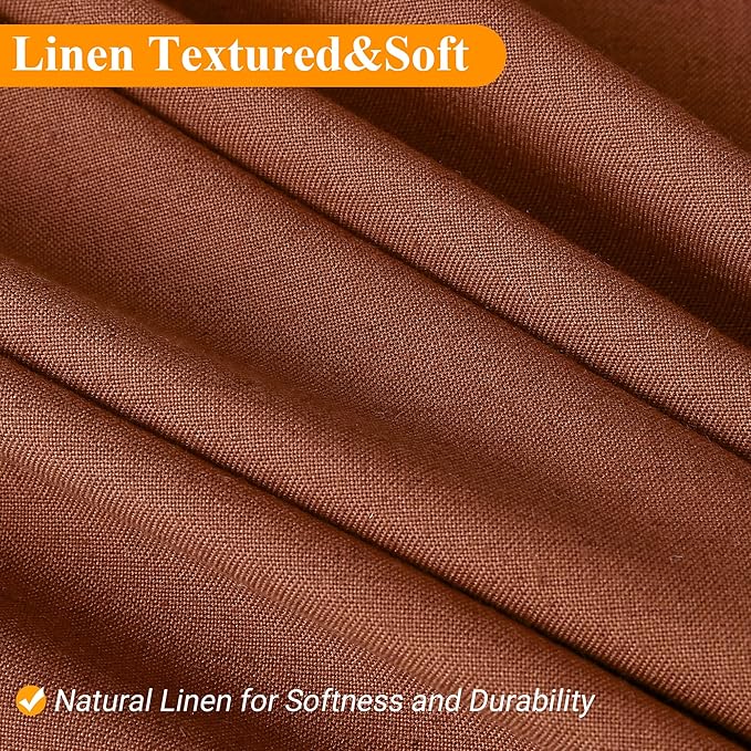 Terracotta Boho Linen Shower Curtain, Country Farmhouse Bath Decor Shower Curtains Neutral Cloth Weighted Textured Fabric Bath Curtain Liner with Hooks, 72x80