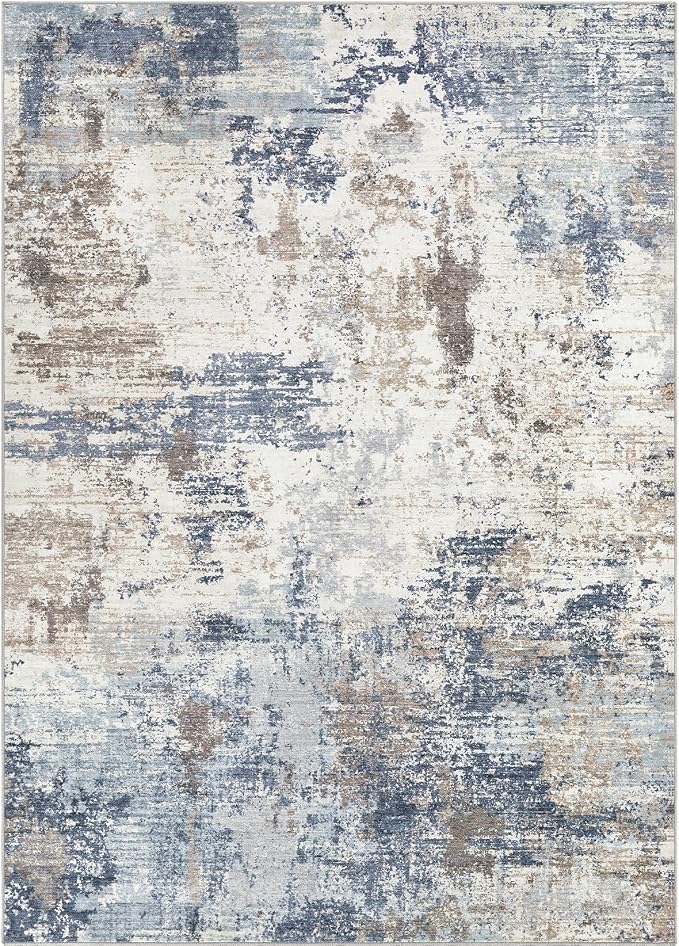 UERMEI 5x7 Area Rug Living Room Rugs - Washable Neutral Modern Abstract Soft Thin Large Rug Indoor Floor No Slip Rug Carpet for Bedroom Under Dining Table Home Office Decor - Denim Blue
