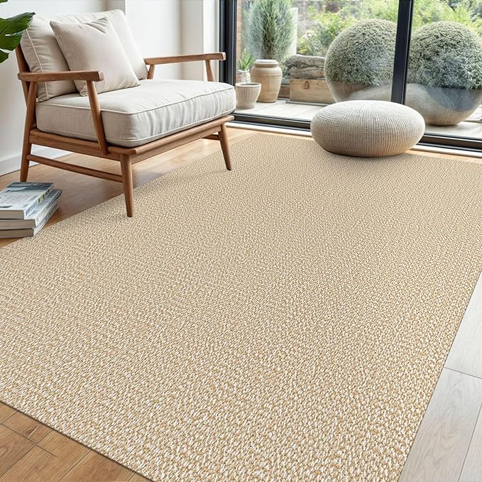EARTHALL Washable Area Rug 4x6 Ft Non Slip Rugs for Entryway Braided Throw Rugs Bedroom Carpet Cotton Entry Rug Woven Floor Carpets for Bedroom Dining Room Living Room, Golden Beige/White