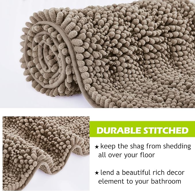 KGORGE Large Bathroom Rugs - Soft Bath Mat Water Absorbent Non-Slip Quick Drying Thick Shaggy Bathtub Floor Carpet Decor Toilet Kitchen Entryway, 60" x 24", Taupe, 1 Pc