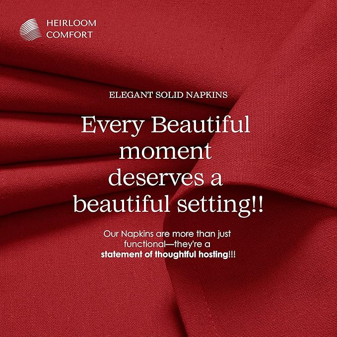 Red Cloth Napkins 17x17 Inch - Set of 6 - Soft, Durable, Reusable, Absorbent, Washable - 100% Cotton Fabric, Perfect for Fall, Weddings, Holiday, Christmas, Dinner, Everyday Use