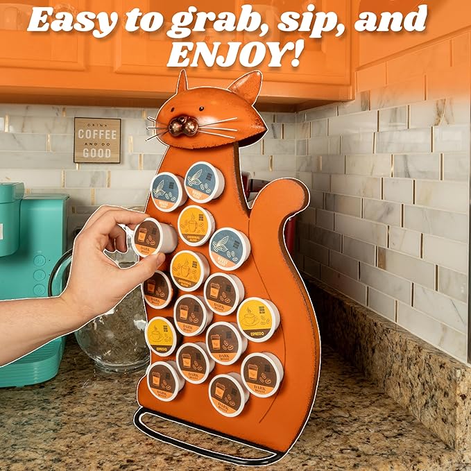 Made Easy Kit Front Facing Countertop Coffee Pods Holder - Compatible with K-Cups Practical meets Whimsical - Coffee Bar Decor for Home Café Kitchen Nook (Black Cat)