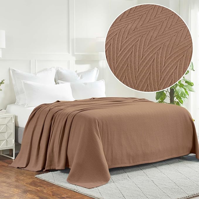 Superior Metro All-Season Cotton Blanket, Woven Blanket for Couch, Bed, Bedding, Farmhouse, Home Essentials, Cute and Cozy Bohemian Blankets, Herringbone Weave, Throw Size, Taupe