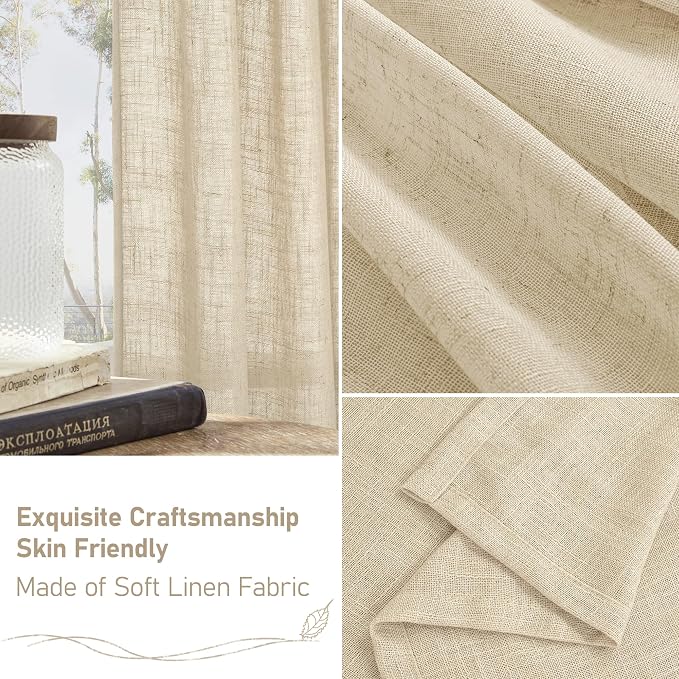 LAMIT Linen Sheer Curtains 96 Inches Long 2 Panels Set, Light Filtering Vertical Panels Bronze Grommet Floor to Ceiling Curtains for Living Room/Sliding Glass Door/Bedroom, Linen, 52 x 96 Inch