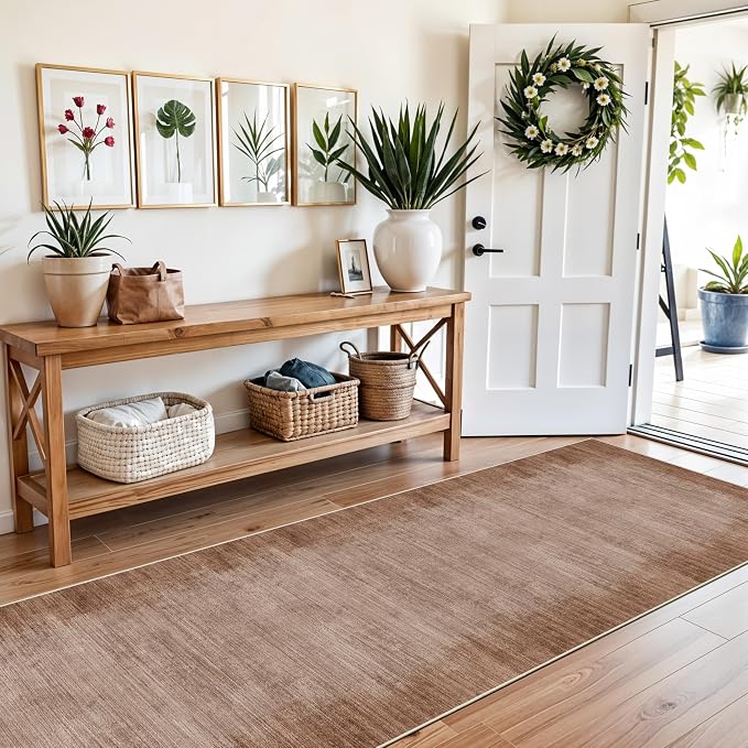 3x12 ft Non Skid Hallway Runner Rug - Kitchen Runner Rug with Rubber Backing Low Pile Thin Carpet Runners for Kitchen Entryway Bathroom,Modern Abstract Neutral（Warm Taupe,3x12）