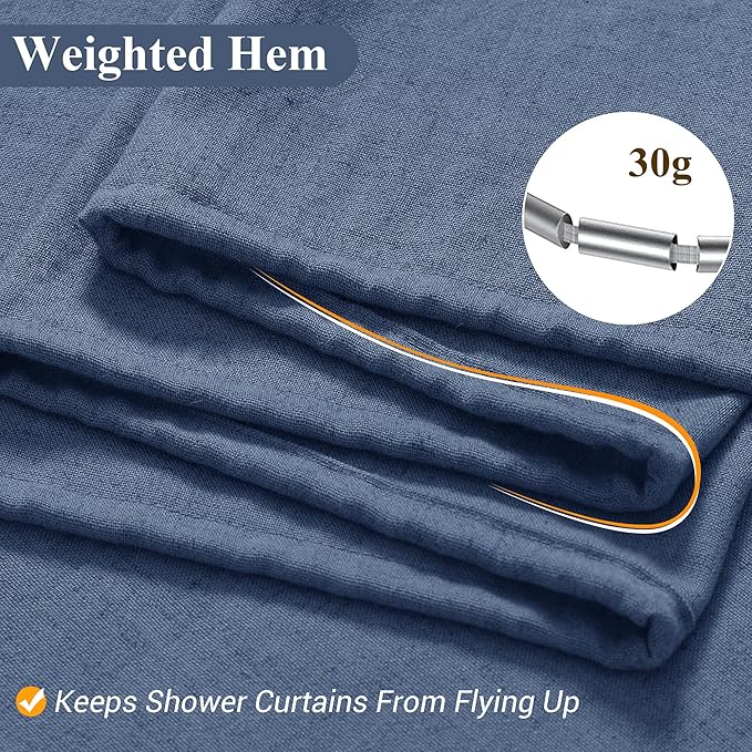 Naturoom Vintage Blue 54 Inch Shower Curtain - Stall Narrow Half Linen Ultra Thick Fabric Shower Curtain Set with Hooks, Boho Farmhouse Rustic RV Camper Bath Curtains for Bathroom, 54x78