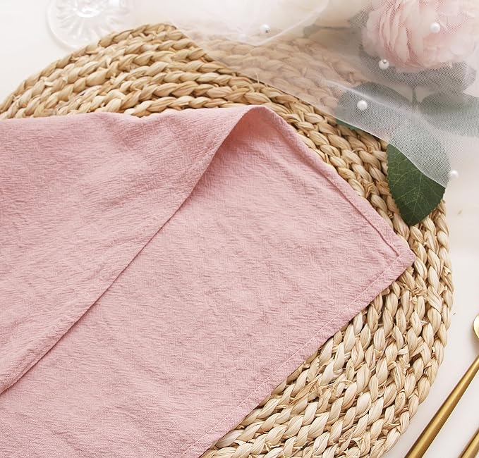 Dinner Cloth Napkins Bulk,100% Soft Cotton Linen Napkins,Washable Fall Napkins with Hemmed Edges for Wedding Decorations Christmas,16”*16”,(Set of 12, Pink)