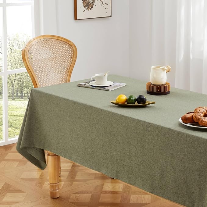 ZeeMart Basic Linen Textured Table Cloth, 60 x 60 Inch Olive, Farmhouse Style Green Square Tablecloth, Wrinkle Resistant Washable Heavy Weight TableCloths