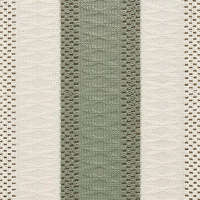 ZeeMart Macrame Style Bicolor Stitching Table Runner, 14 x 90 Inch Green/Ivory, Boho Sage Green Table Runners 90 Inches Long, Farmhouse Woven Home Decor