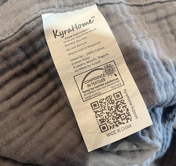 KyraHome 100% Cotton Throw Blanket for Couch, 60"x80" Large Muslin Blankets for Adults, Plant-Dyed, Breathable Cozy Lightweight Summer Blanket, Picnic, Travel, All Season, Dark Grey