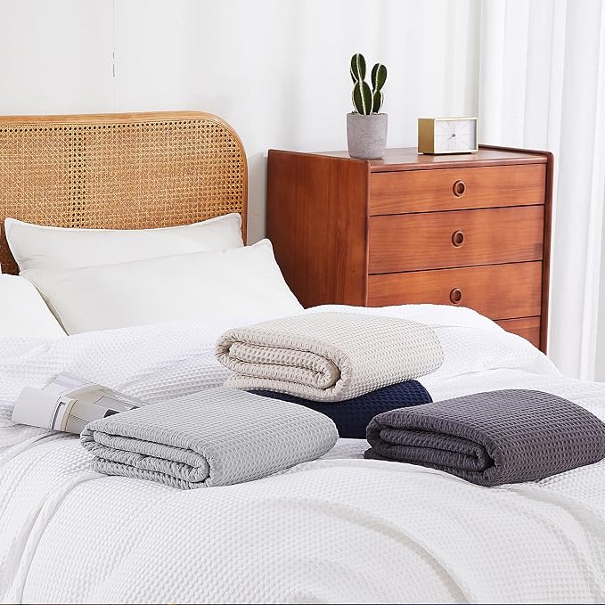 100% Egyptian Cotton Waffle Weave Throw Blanket for Bed Couch Sofa Home Decor, Soft Lightweight Bed & Couch Blanket for All Seasons (White - Throw Size - 50 * 60")