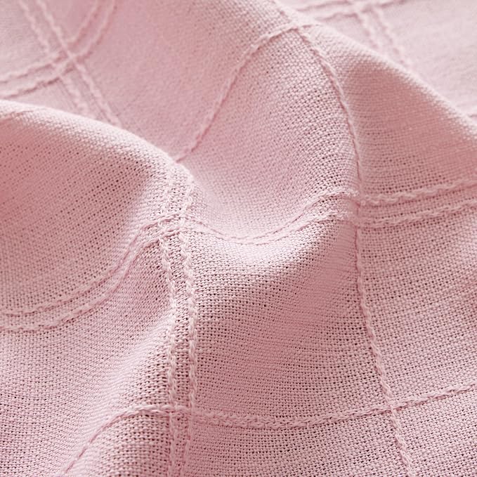 ZeeMart Linen Checked Table Cloth 60x60 Inches, Farmhouse Style Plaid Embroidered Water Resistant Square Table Cover, Pink