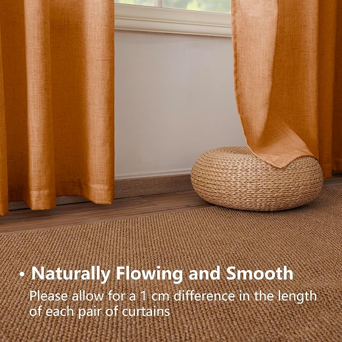 Linen Blended Sheer Curtains & Drapes - 108 Inches 2 Panels Set | Light Filtering & Semi-Sheer Privacy Protection, Grommet Top, Fits Living Room and Bedroom, 54 Inches Wide, Burnt Orange