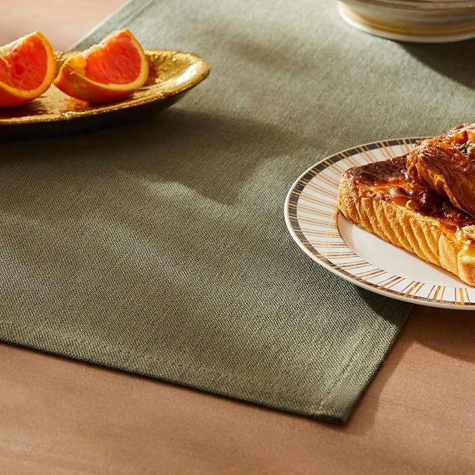 ZeeMart Rustic Cotton Linen Table Runner, 13x48 Inches Olive, Farmhouse Style Green Table Runners 48 Inches Long, Washable Kitchen Dining Table Decoration for Home Party Decor