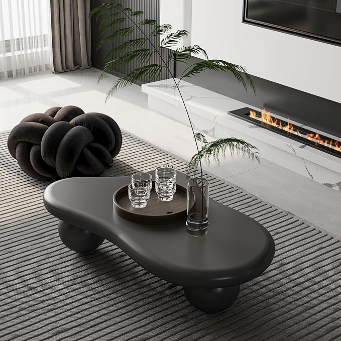 40" Cloud Coffee Table for Living Room Irregular Coffee Table Modern Unique Coffee Tables Low Cute Center Tables with Ball Legs for Small Space Apartment Cream Black