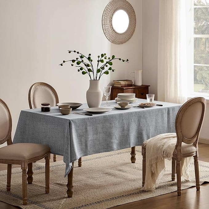 Linen Tablecloth for Rectangle Table 54x108 Inch Grey, Farmhouse Style Grey Tablecloth, Water Resistant Burlap Tablecloths for Dining Table Farmhouse Kitchen
