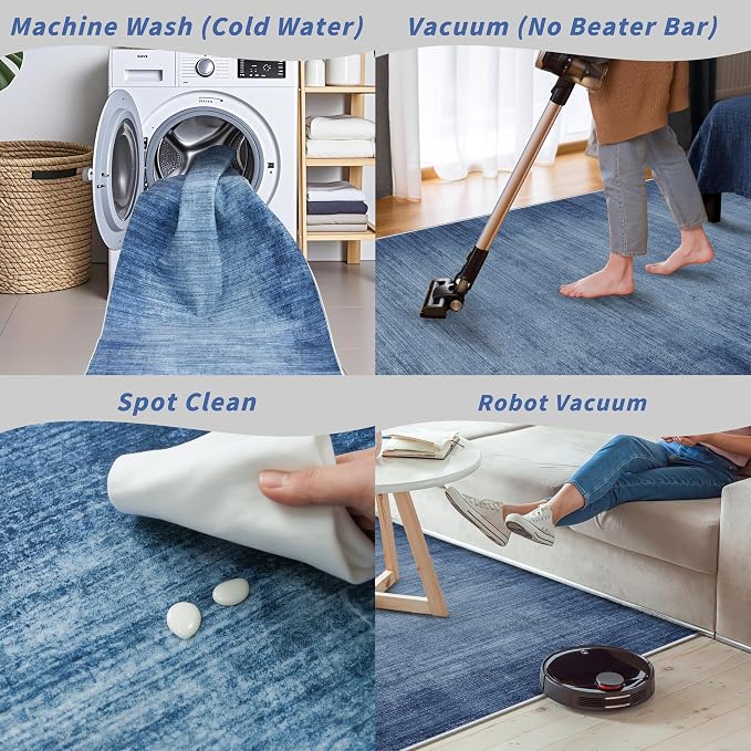 2x6ft Non-Slip Washable Kitchen Rug - Modern Carpet Runner for Hallway,Bedroom Bedside,Laundry Room,Entryway with Rubber Backing – Abstract Neutral Low-Pile Thin (Navy Blue,2x6)