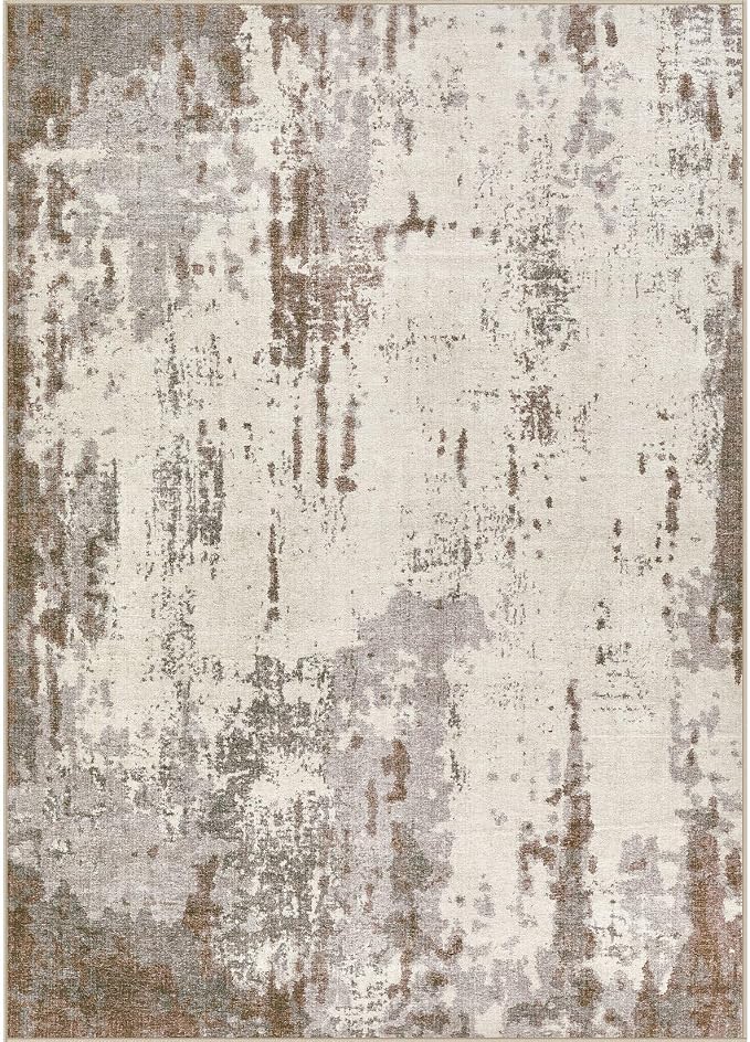 UERMEI 6x9 Area Rug Living Room Rugs - Washable Neutral Modern Abstract Soft Thin Rug Indoor Floor No Slip Rug Carpet for Bedroom Under Dining Table Home Office Decor - Brown/Grey/Beige