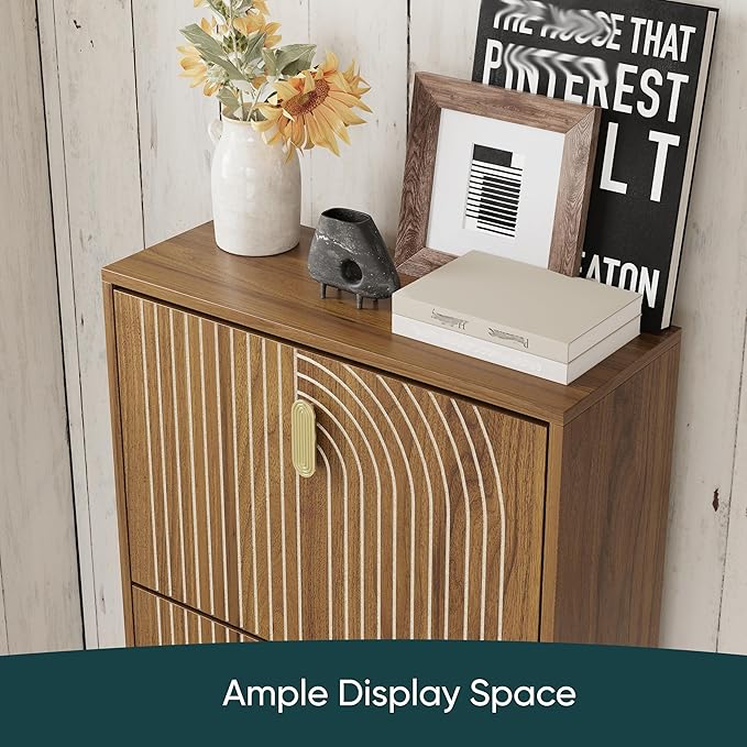 Shoe Storage Cabinet with 2 Flip Drawers, 23.6"(W) Freestanding Shoe Organizer with Metal Handles for Entryway, Narrow Shoe Rack Cabinet