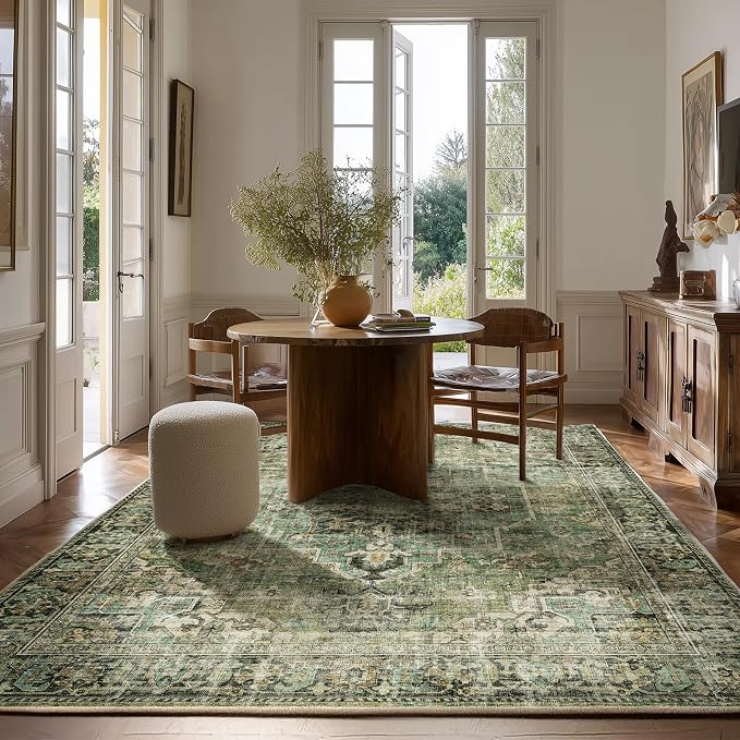 5x7 Area Rugs for Living Room: Washable Bedroom Rug Boho Vintage Rugs Stain Resistant Non Slip Low Pile Soft Lightweight Carpet for Kitchen Dining Room Farmhouse Nursery Kids Room