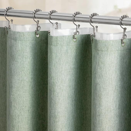 BTTN 3 in 1 Shower Curtain Set - 96 Inch Extra Long Linen Textured Cloth Shower Curtain Liner with Plastic Hooks and 3 Magnets, Tall Modern Waterproof Shower Curtain for Bathroom, Sage Green, 72x96