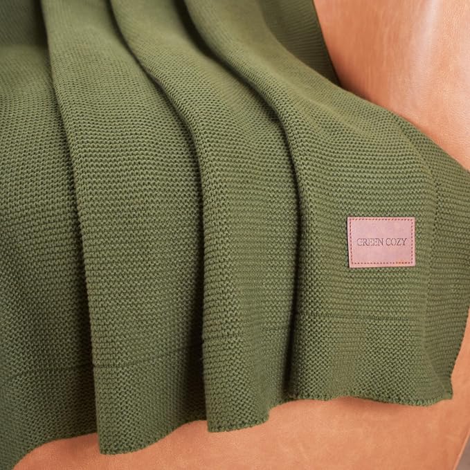 100% Cotton Knitted Throw Blanket – Oeko-TEX® Certified, Breathable & Soft, 50" x 60" – Substantial All-Season Blanket for Couch, Bed, Home Décor and Gifting - 2 lb (Olive Green)