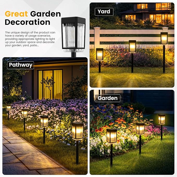 Solar Pathway Lights, 12 Pack Solar Powered Garden Lights Waterproof IP65, 10-40 LM Auto On/Off Outdoor Light for Lawn Patio Walkway Driveway Decor Landscape Lighting (Warm White)