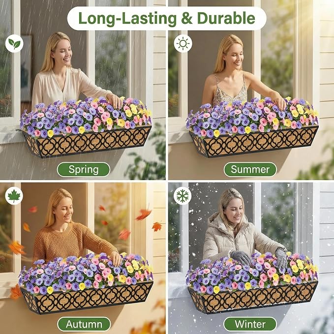 Y&M Deck Railing Planter Boxes 30 Inch 4 Pack, Adjustable Balcony Planter for Outdoor Plants, Metal Railing Planter Box for Deck, Fence and Porch, Window Boxes Outdoor, Sturdy Hanging Planter